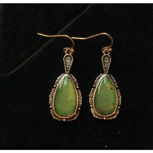4121 NWOP Silver Trim 1" Navajo Green Turquoise Tear Drop Dangle Earrings - Picture 3 of 3
